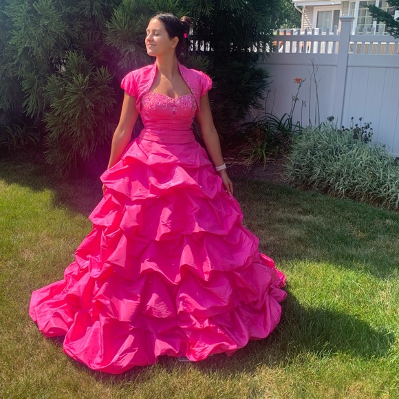 Rhinestone Pink Ball Gown/ Quinceanera/ Sweet 16 Dress with Removable Skirt - Picture 1 of 13